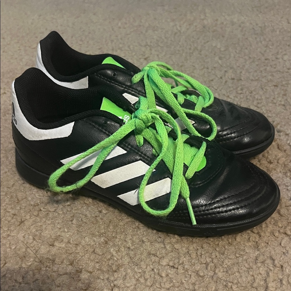 Adidas Kids Black and Neon Green indoor soccer cleats